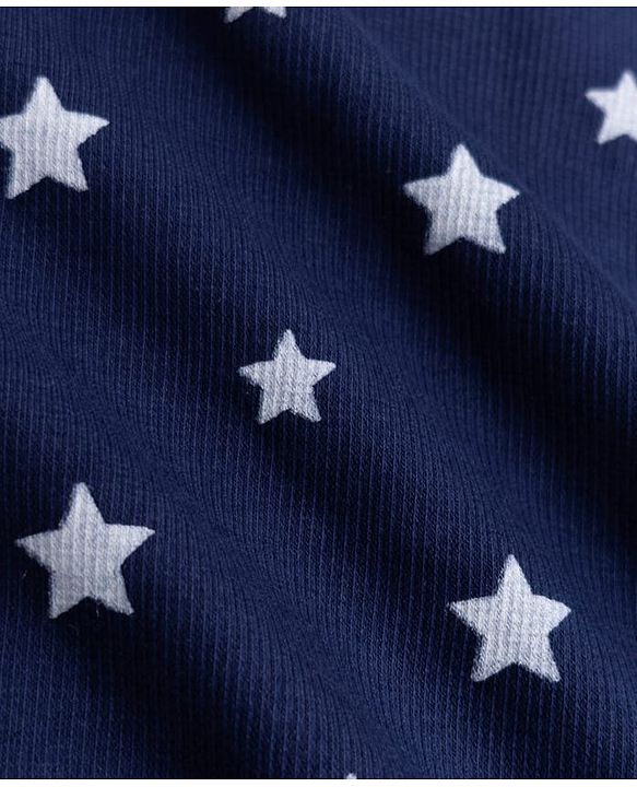 Babyhug 100% Cotton Knit Rib Full Sleeves Co-Ords T-Shirt & Pyjama Winter NIght Suit with Star Print - Navy Blue