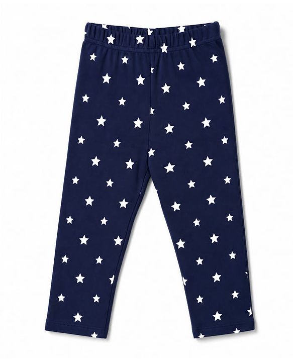Babyhug 100% Cotton Knit Rib Full Sleeves Co-Ords T-Shirt & Pyjama Winter NIght Suit with Star Print - Navy Blue