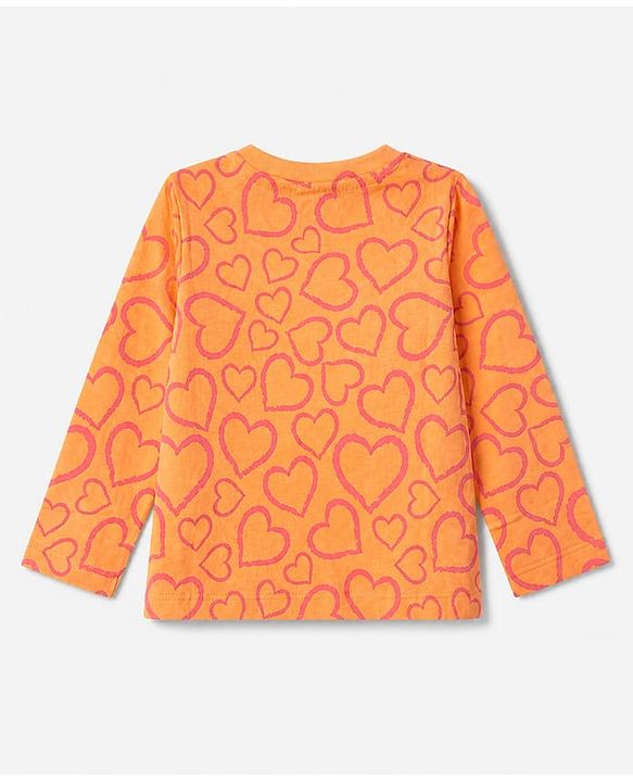Babyhug 100% Cotton Knit Full Sleeves Co-Ords T-Shirt & Pyjama Night Suit with Heart Print - Peach