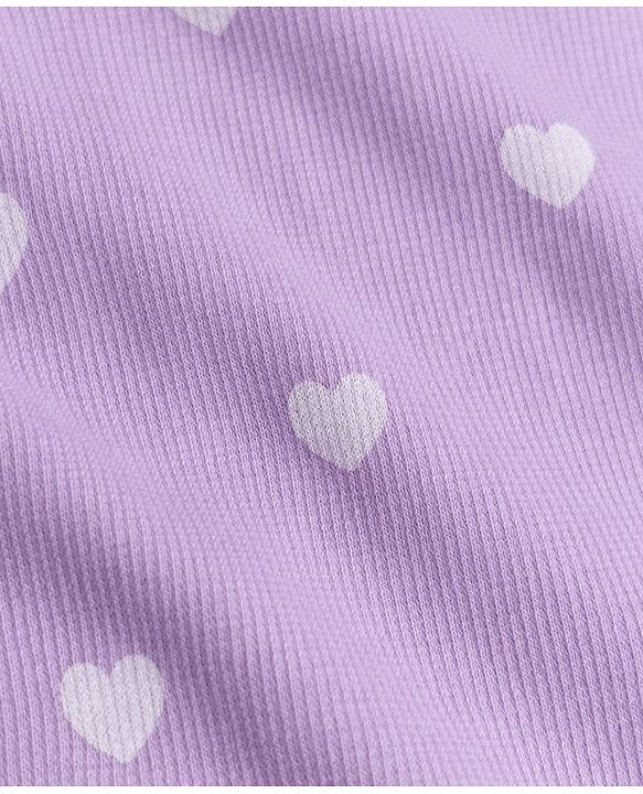 Babyhug Cotton Knit Rib Full Sleeves Co-Ords T-Shirt & Pyjama Night Suit with Heart Print - Lavender