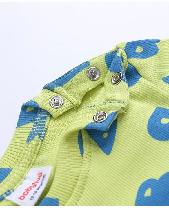 Babyhug Cotton Knit Rib Full Sleeves T-Shirt & Pajama Winter Night Suit with ABC Letters Print - Green
