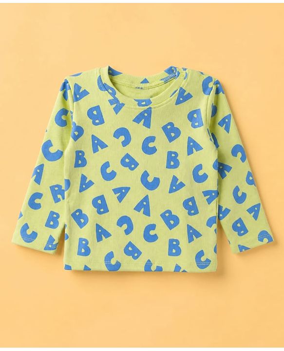Babyhug Cotton Knit Rib Full Sleeves T-Shirt & Pajama Winter Night Suit with ABC Letters Print - Green