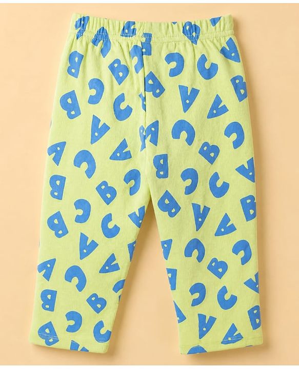 Babyhug Cotton Knit Rib Full Sleeves T-Shirt & Pajama Winter Night Suit with ABC Letters Print - Green