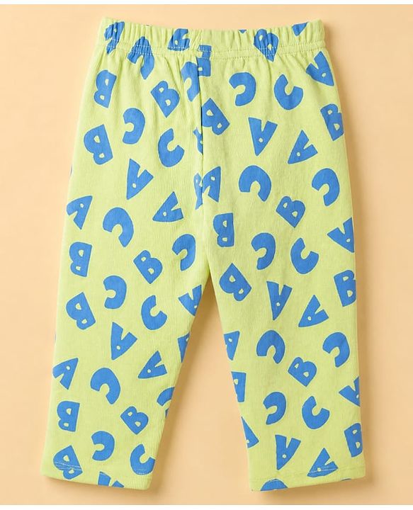 Babyhug Cotton Knit Rib Full Sleeves T-Shirt & Pajama Winter Night Suit with ABC Letters Print - Green
