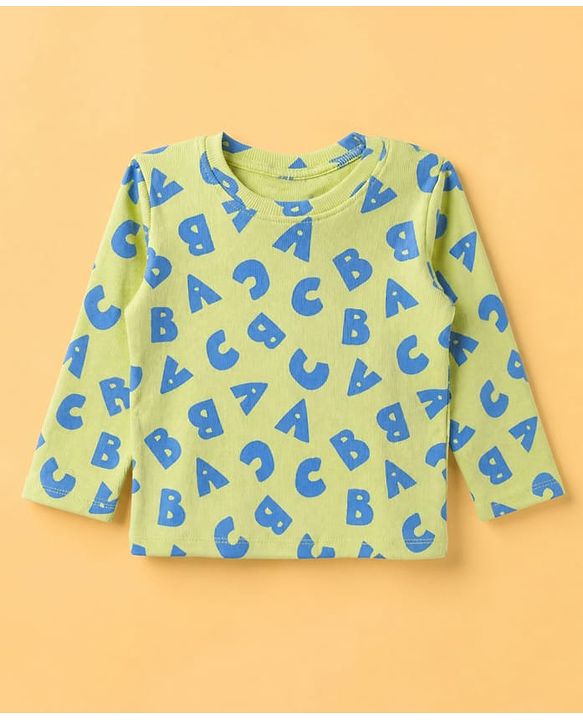 Babyhug Cotton Knit Rib Full Sleeves T-Shirt & Pajama Winter Night Suit with ABC Letters Print - Green