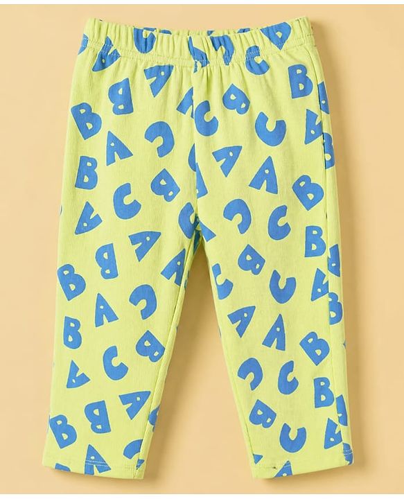 Babyhug Cotton Knit Rib Full Sleeves T-Shirt & Pajama Winter Night Suit with ABC Letters Print - Green