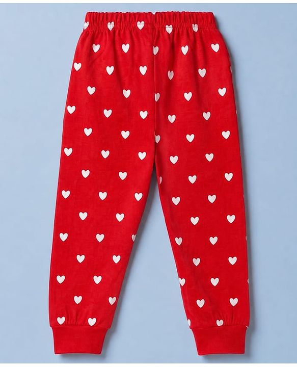 Babyhug 100% Cotton Knit Full Sleeves T-Shirt & Pyjama Night Suit with Penguin & Heart Print - White