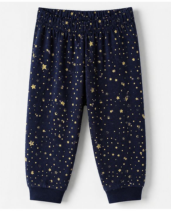 Babyhug Cotton Knit Full Sleeves T-Shirt & Pyjama Set With Astronaut Print - Navy Blue