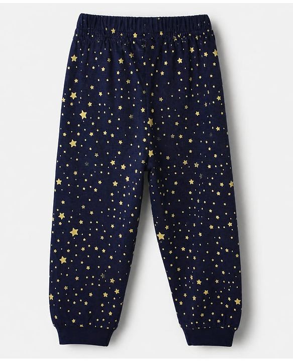 Babyhug Cotton Knit Full Sleeves T-Shirt & Pyjama Set With Astronaut Print - Navy Blue