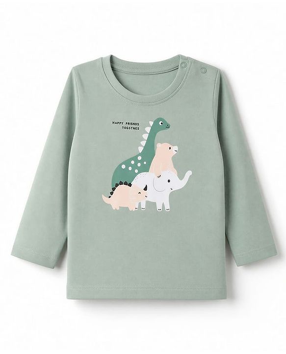 Babyhug 100% Cotton Knit Full Sleeves T-Shirt & Pyjama Night Suit with Animal Print - Green