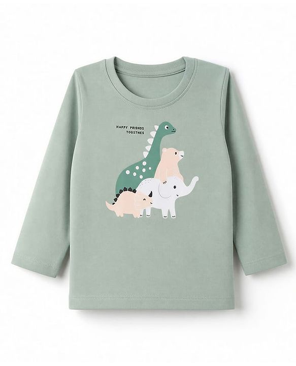 Babyhug 100% Cotton Knit Full Sleeves T-Shirt & Pyjama Night Suit with Animal Print - Green