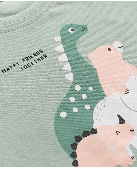 Babyhug 100% Cotton Knit Full Sleeves T-Shirt & Pyjama Night Suit with Animal Print - Green