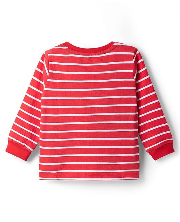 Babyhug Single Jersey Knit Full Sleeves Striped T-Shirt & Denim Jeans Set - Red & Blue