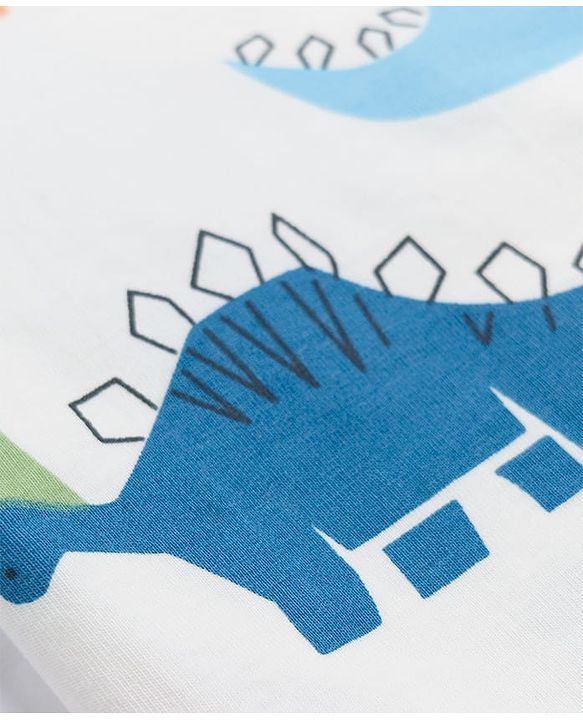 Babyhug 100% Cotton Knit Full Sleeves Co-Ords T-Shirt & Pyjama Night Suit with Dinosaur Print - White