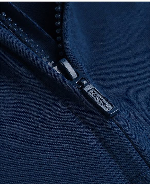 Babyhug 100% Cotton Knit Front Open Heavy Gauge Hooded Sweatshirt with Full Sleeves and Hey Patch - Navy Blue