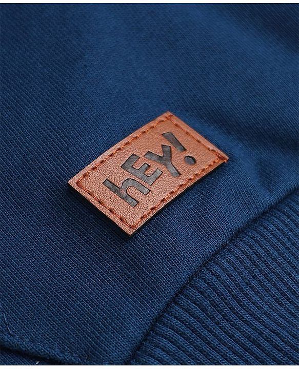 Babyhug 100% Cotton Knit Front Open Heavy Gauge Hooded Sweatshirt with Full Sleeves and Hey Patch - Navy Blue