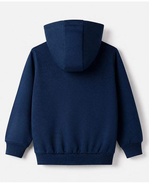 Babyhug 100% Cotton Knit Front Open Heavy Gauge Hooded Sweatshirt with Full Sleeves and Hey Patch - Navy Blue