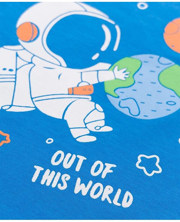 Babyhug 100% Cotton Knit Full Sleeves T-Shirt & Pyjama Night Suit with Astronaut Print - Blue
