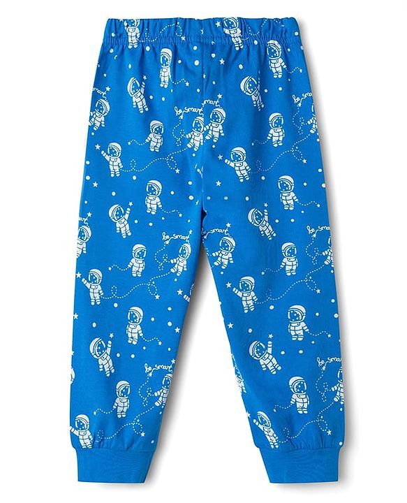 Babyhug 100% Cotton Knit Full Sleeves T-Shirt & Pyjama Night Suit with Astronaut Print - Blue