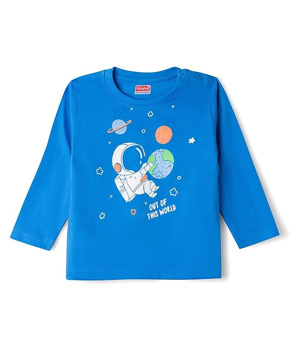 Babyhug 100% Cotton Knit Full Sleeves T-Shirt & Pyjama Night Suit with Astronaut Print - Blue
