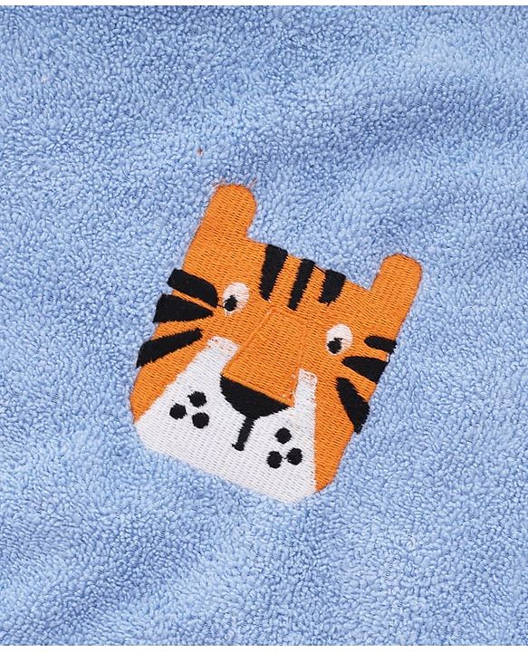 Babyhug Cotton Knit Microfiber Towel With Tiger Embroidery L 31.5 X B 22.5 cm - Light Blue