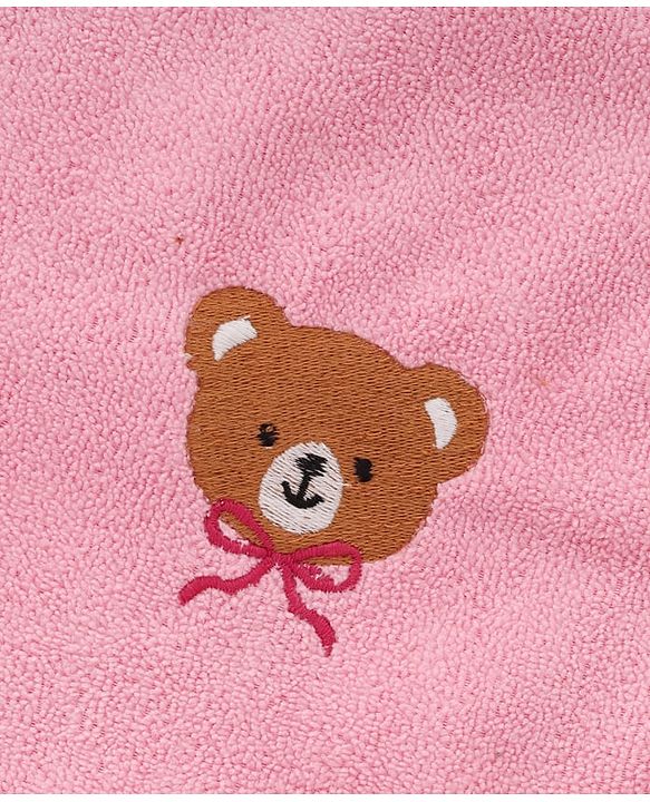 Babyhug Cotton Knit Microfiber Towel With Teddy Bear Embroidery L 31.5 X B 22.5 cm - Light Pink