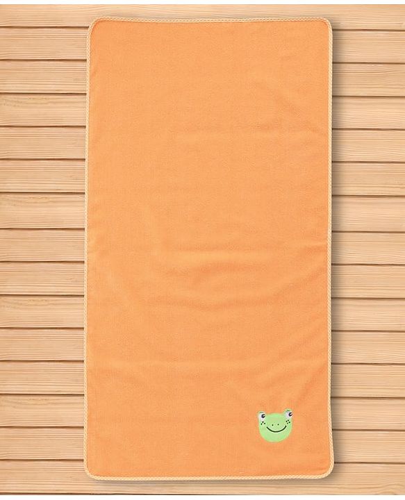 Babyhug Cotton Knit Microfiber Towel With Frog Embroidery L 31.5 X B 22.5 cm - Orange