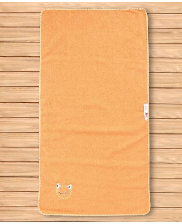 Babyhug Cotton Knit Microfiber Towel With Frog Embroidery L 31.5 X B 22.5 cm - Orange