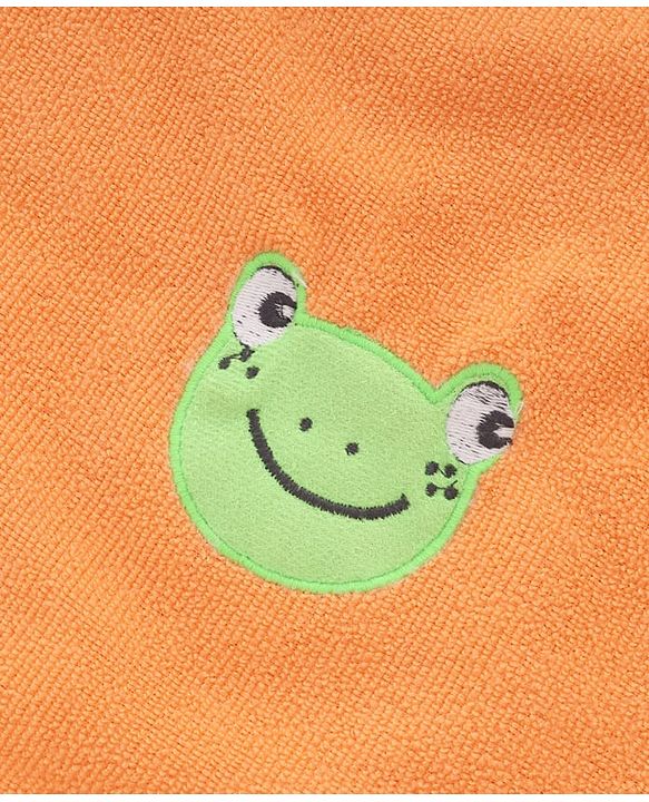 Babyhug Cotton Knit Microfiber Towel With Frog Embroidery L 31.5 X B 22.5 cm - Orange