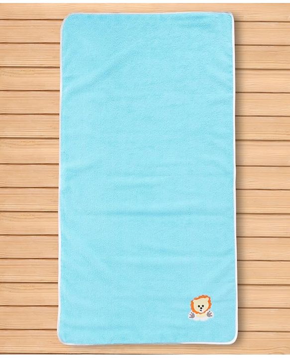 Babyhug Cotton Knit Microfiber Towel With Tiger Embroidery L 31.5 X B 22.5 cm - Aqua Blue