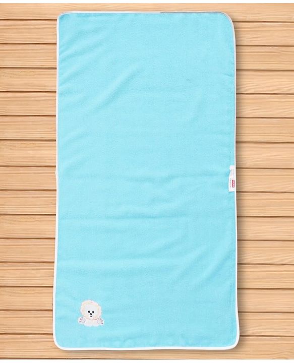 Babyhug Cotton Knit Microfiber Towel With Tiger Embroidery L 31.5 X B 22.5 cm - Aqua Blue