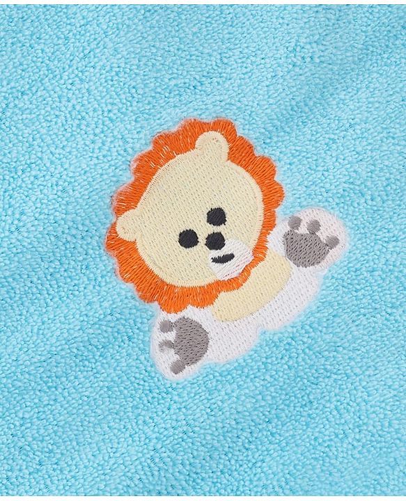 Babyhug Cotton Knit Microfiber Towel With Tiger Embroidery L 31.5 X B 22.5 cm - Aqua Blue