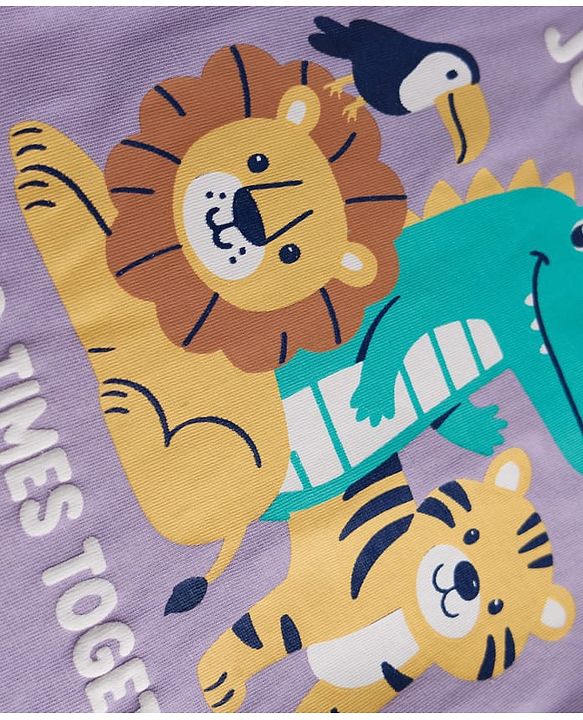 Babyhug Single Jersey Knit Half Sleeves T-Shirt & Shorts Set Animal Print - Lavender & Yellow