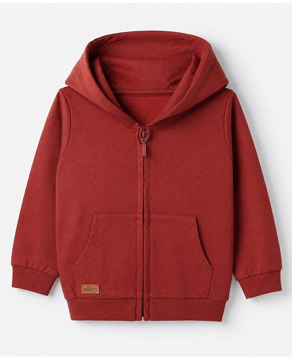 Babyhug 100% Cotton Knit Full Sleeves Open Heavy Gauge Solid Sweatshirt - Maroon
