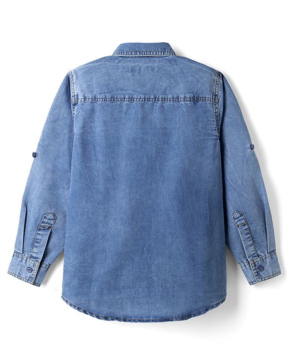 Pine Kids Cotton Woven Denim Shirt with Full Sleeves - Blue