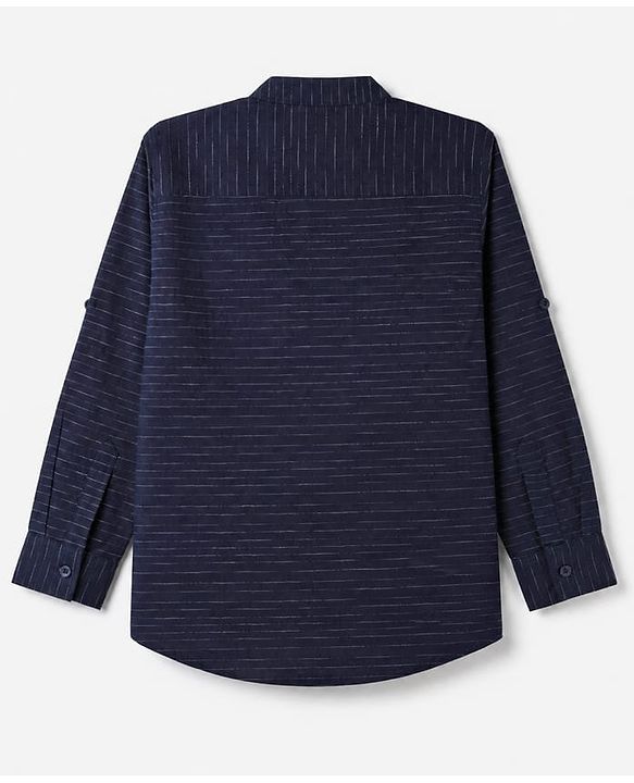 Pine Kids 100% Cotton Woven Striped Shirt with Half Sleeves - Navy Blue