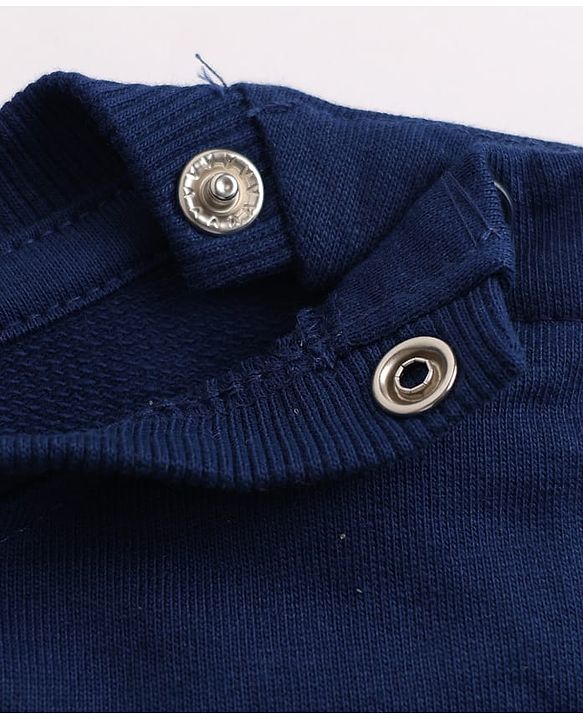 Babyhug 100% Cotton Knit Heavy Gauge Sweatshirt with Full Sleeves and Brooklyn 68 Print with Kangaroo Pockets - Navy Blue