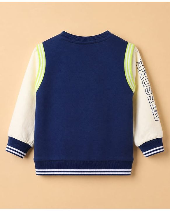 Babyhug 100% Cotton Knit Heavy Gauge Sweatshirt with Full Sleeves and Brooklyn 68 Print with Kangaroo Pockets - Navy Blue
