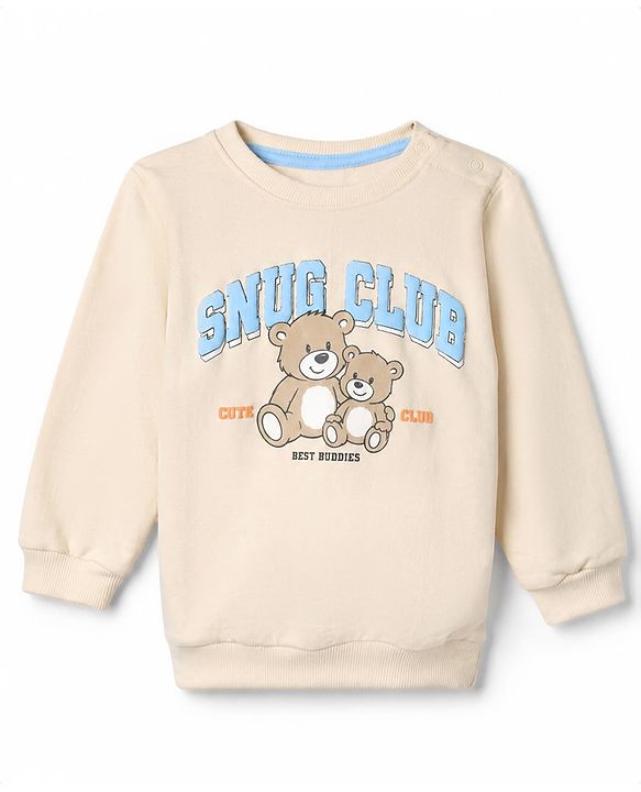 Babyhug 100% Cotton Knit Sweatshirt with Full Sleeves and Bear Print - Peach
