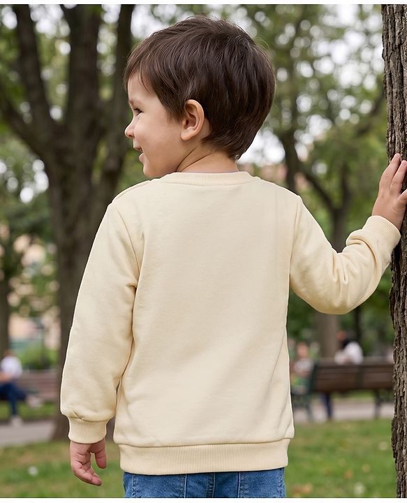 Babyhug 100% Cotton Knit Sweatshirt with Full Sleeves and Bear Print - Peach