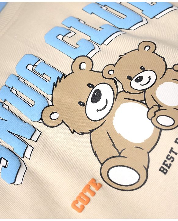 Babyhug 100% Cotton Knit Sweatshirt with Full Sleeves and Bear Print - Peach