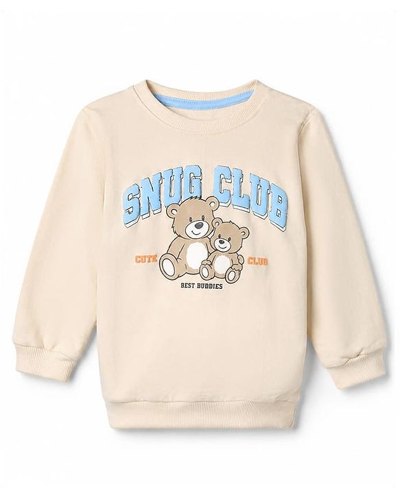 Babyhug 100% Cotton Knit Sweatshirt with Full Sleeves and Bear Print - Peach