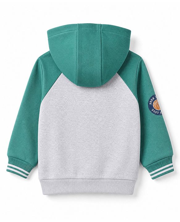 Babyhug 100% Cotton Knit Full Raglan Sleeves Front Open Heavy Gauge Sweatshirt with Tiger Puff Print - Green
