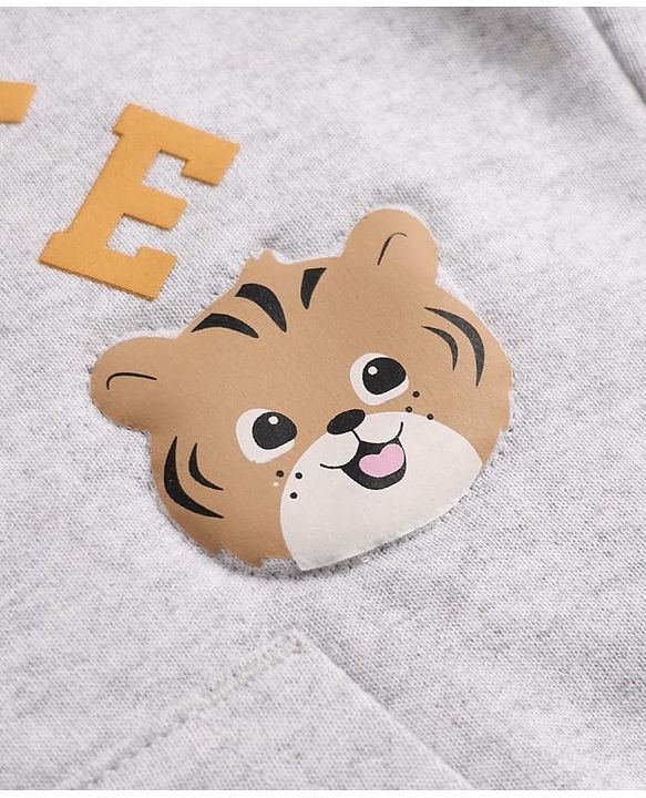 Babyhug 100% Cotton Knit Full Raglan Sleeves Front Open Heavy Gauge Sweatshirt with Tiger Puff Print - Green