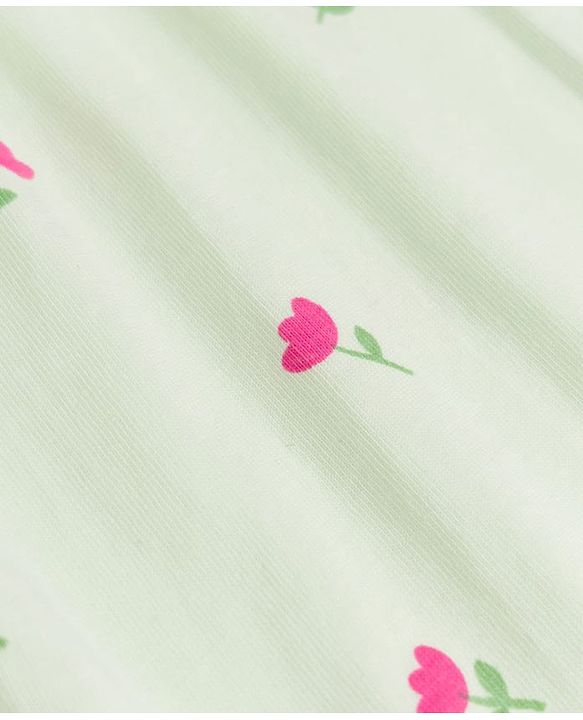 Babyhug 100% Cotton Knit Full Sleeves Co-Ords Shirt & Pyjama Night Suit with Floral Print - Light Green