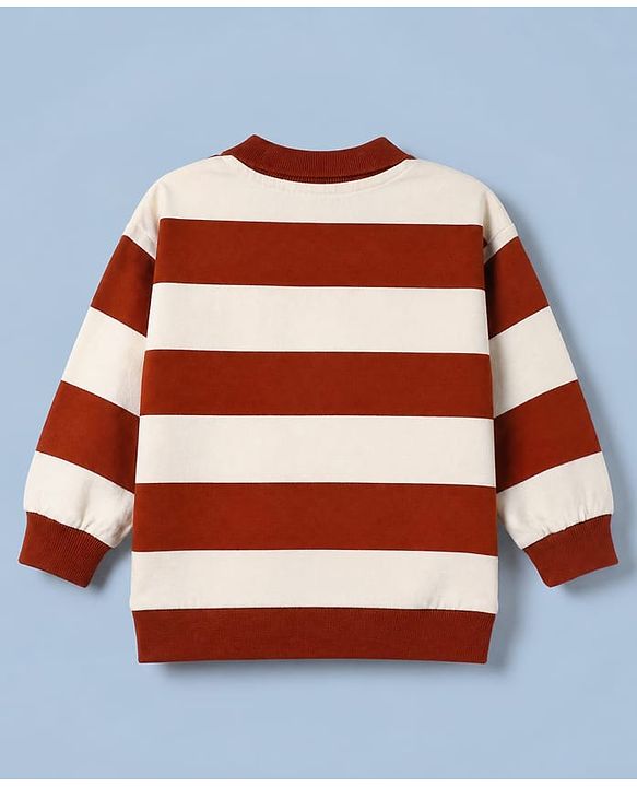 Babyhug 100% Cotton Knit Sweatshirt with Full Sleeves and Bear Patch in Brown