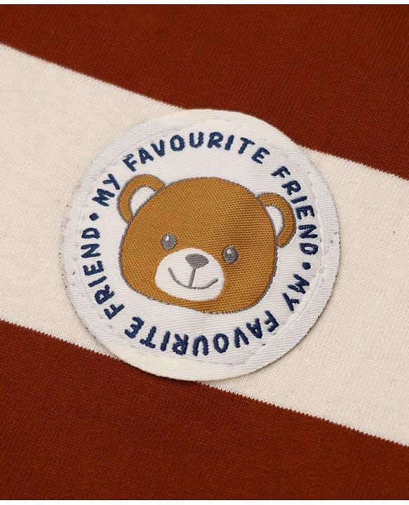 Babyhug 100% Cotton Knit Sweatshirt with Full Sleeves and Bear Patch in Brown