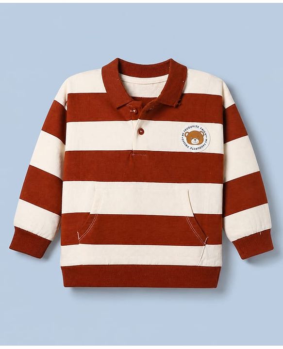 Babyhug 100% Cotton Knit Sweatshirt with Full Sleeves and Bear Patch in Brown