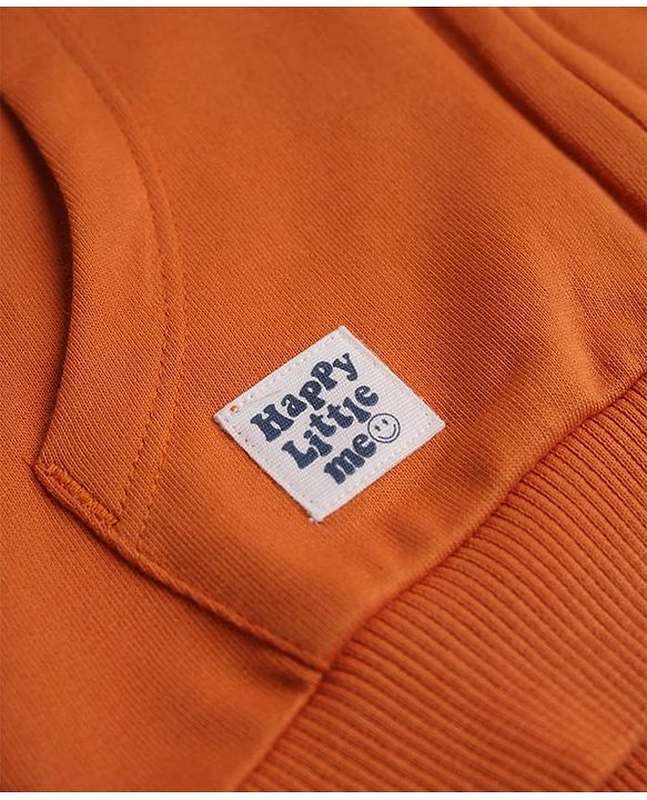 Babyhug 100% Cotton Knit Full Sleeves Front Open Hooded Sweatshirt with Nice Day Embroidery & Ear Applique - Rust Orange