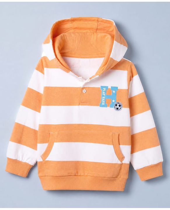 Babyhug 100% Cotton Knit Full Sleeves Sweatshirt with Soccer Ball Print - Orange